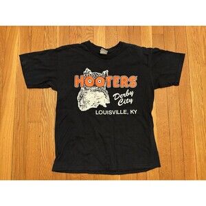 Vintage Hooters T-Shirt Louisville KY Derby City Owl Graphic Black Y2K Youth L